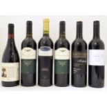 Six bottles of red wine, to include a Wolf Blass President's Selection 2005 Shiraz 75cl and a
