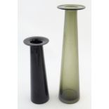 Two mid century Scandinavian art glass vases of stylised conical form, one smokey in colour, the