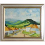 Tibor Tolnay, Hungarian School, Oil on canvas, A mountainous landscape scene with figures, Nagybanya