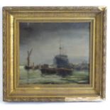 C. Bruce, 20th century, English School, Oil on canvas board, Shipping on the River Thames. Signed