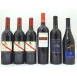 Six bottles of red wine, to include three D'Arenberg McLaren Vale 'The Footbolt' Shiraz 2005 75cl (