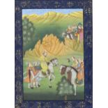 Manner of Mirza Ali (16th century), 20th century, Watercolour on fabric, Meeting on horseback in a