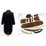 Vintage clothing / fashion: A fur stole together with a fur coat, and a quantity of fur collars