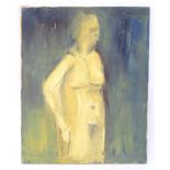 20th century, Oil on canvas laid on wood board, An abstract portrait of a standing nude. Approx. 39"