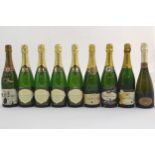 Nine bottles of Champagne, to include Dubois-Caron 75cl, Mercier 75cl and Cremant de Bourgogne