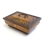 A 19thC jewellery box with cut steel foliate decoration. Approx. 3" x 7 1/4" x 5 1/4" Please