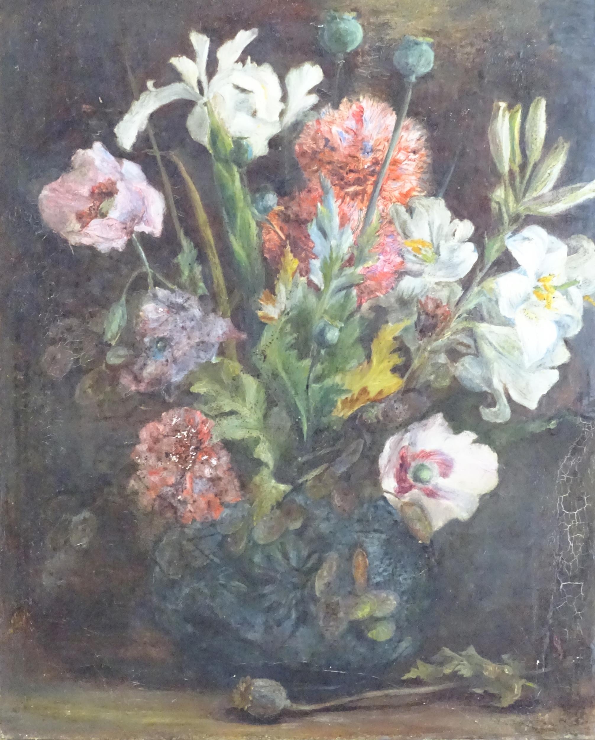 Mary A. Clayton, Late 19th / early 20th century, Oil on canvas, A still life study with flowers in a - Image 3 of 4
