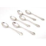 A set of six Danish silver teaspoons, maker Christian F. Heise, c. 1923. Approx. 4 1/2" long (6)