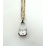 A silver necklace set with silver pendant set with cubic zirconia pendant. he whole approx 17"