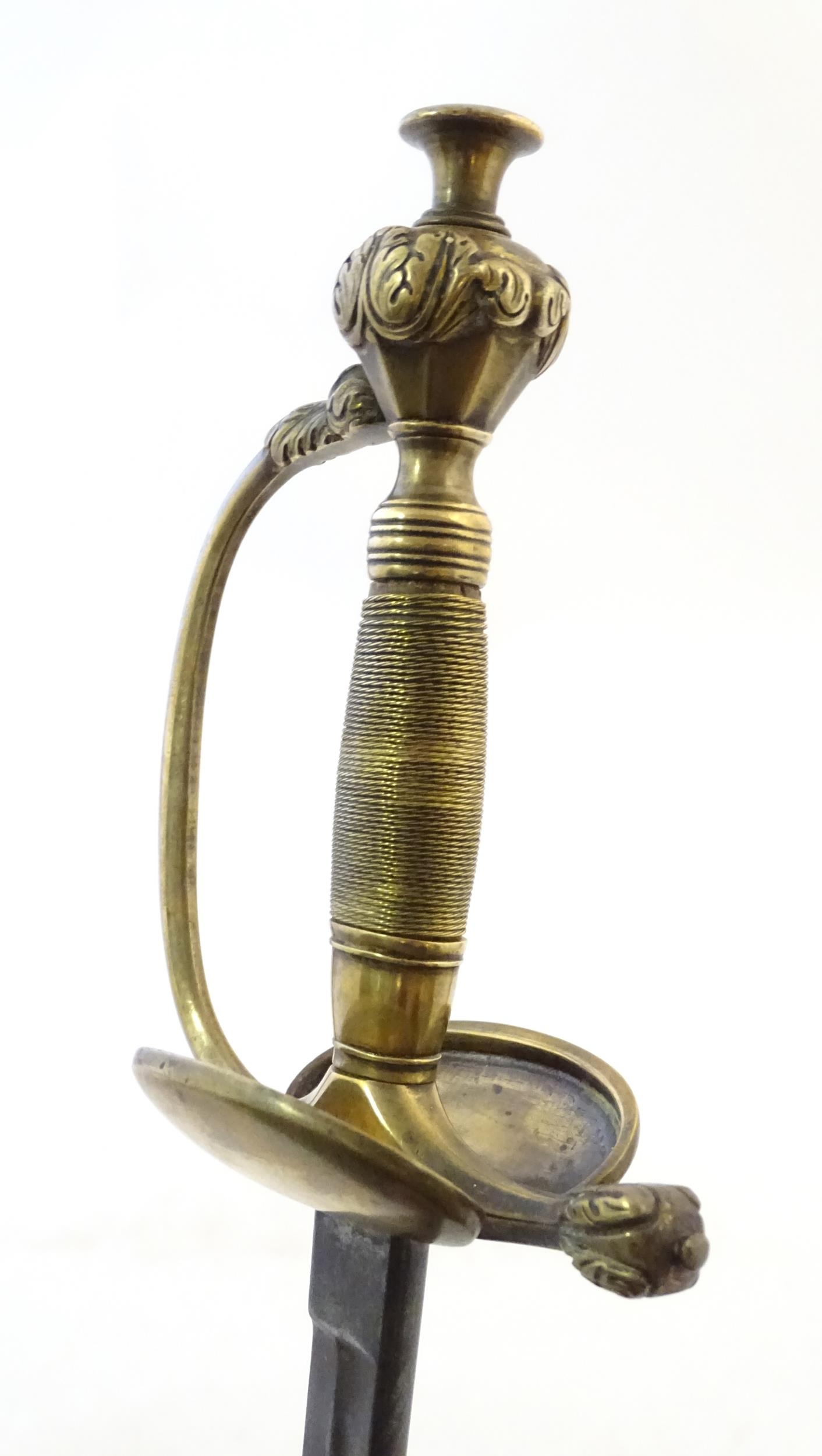 Militaria: a late 19thC Prussian civil service Epee court sword, the brass hilt with ovoid wire- - Image 7 of 11