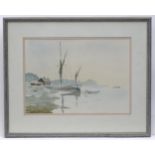 Walter Staples, 20th century, Watercolour, A coastal scene with figures and boats. Monogrammed and