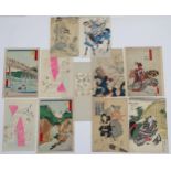 Japanese School, Assorted prints to include Attacking Pyongyang after Mizuno Toshikata, Seated young