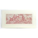 French School, 20th century, Toile de Jouy fabric depicting a hunting scene with hounds and