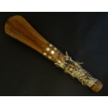 Ethnographic / Native / Tribal: A tribal wooden mace / club with flanged head, mother of pearl