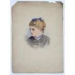 F. R. Stock, Early 20th century, Watercolour, A portrait of a young 19th century lady with a