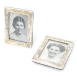 Export Silver : Two photograph frames with white metal surround decorated with bamboo
