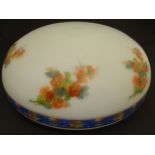 An opaline glass light shade with floral decoration. 14 1/2" diameter Please Note - we do not make