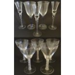 Drinking glasses : A quantity of assorted pedestal glasses with air twist / coloured twist