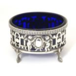 A Victorian silver salt with blue glass liner hallmarked London 1894 maker Daniel & John Wellby 3"