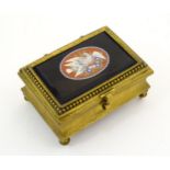 A 19thC Italian ring box / small jewellery casket with micro mosaic panel to top depicting two
