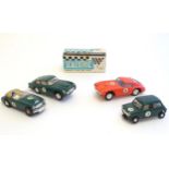 Toys: Four Tri-ang Scalextric model motor racing cars comprising Austin Healey 3000, Aston Martin