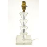 An Art Deco style table lamp, the glass column of stepped form with a squared base. Approx. 11 1/