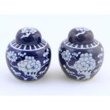 Two Chinese blue and white ginger jars with prunus blossom decoration. Approx. 6 1/4" high (2)