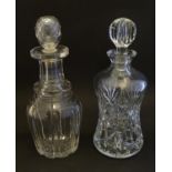 A 19thC lead crystal decanter, with fluted decoration, curved and flat rings, diamond cut stopper.