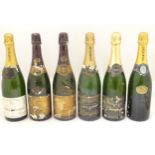 Six bottles of Champagne, including two Veuve Cliquot Ponsardin 1982 75cl, Maison Christophe and