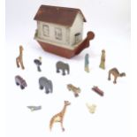 Toy: An early to mid 20thC hand made and hand painted model of Noah's Ark containing various