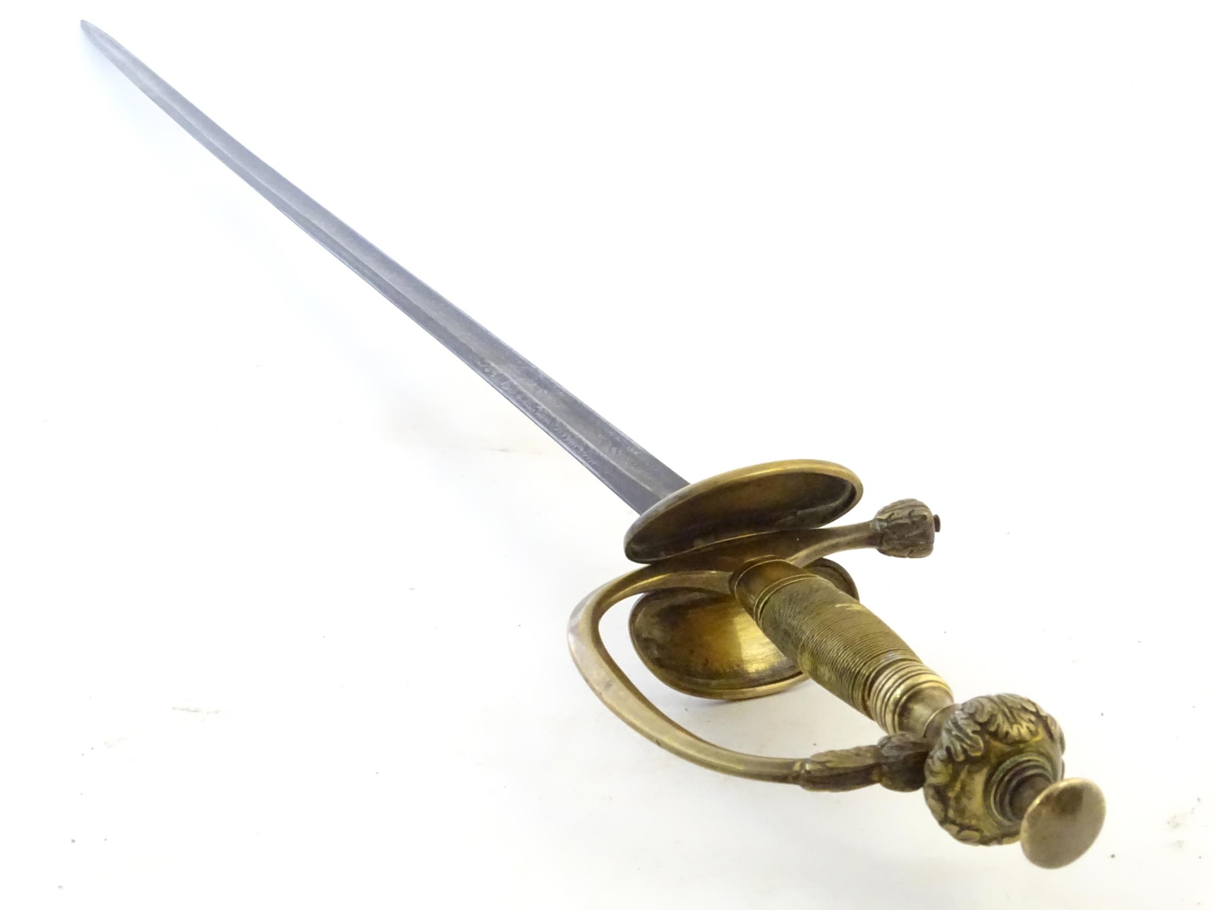 Militaria: a late 19thC Prussian civil service Epee court sword, the brass hilt with ovoid wire- - Image 11 of 11