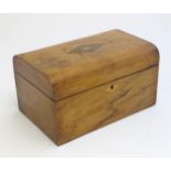 A late 19th / early 20thC walnut jewellery box with marquetry / parquetry detail to top and fitted