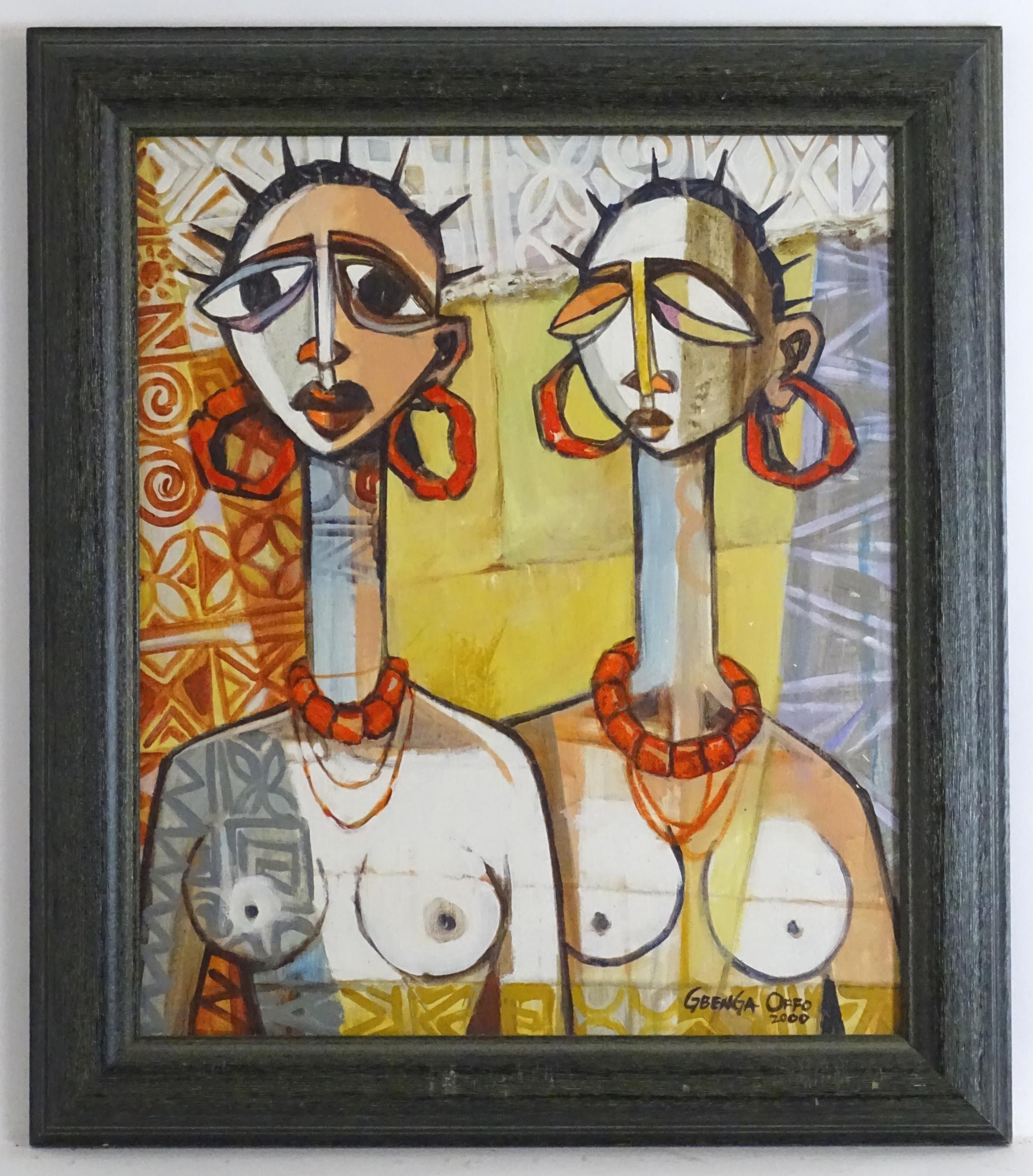 Gbenga Offo (b. 1957), Nigerian School, Oil on board, A portrait of two African nude models