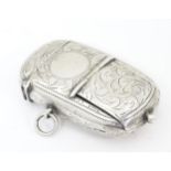 A Victorian silverplate 3 sectional vesta case comprising vesta section, sovereign holder and