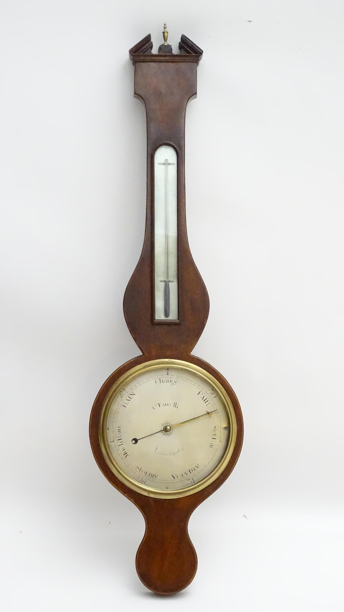 Local Interest- Northamptonshire : A mahogany wheel barometer, signed C. Tarrelli, Northampton. - Image 9 of 10