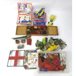 Toys: a large quantity of Meccano, to include cars, helicopter, various wheels, struts, panels