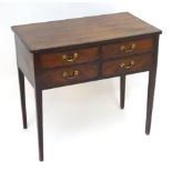 A 19thC mahogany side table with a rectangular top above four short drawers with brass swan neck