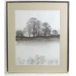Kathleen Caddick, 20th century, Monochrome print, The Evening, Winter Trees. Facsimile monogram