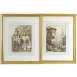Manner of Samuel Prout (1783-1852), 19th century, Watercolours, A pair of Continental street scenes,