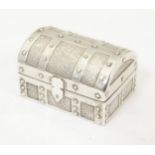 A .925 silver pill box of chest form. Approx. 1 1/4" x 3/4" x 7/8" Please Note - we do not make