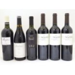 Six bottles of red wine, including three Tatachilla McLaren Vale 'Foundation' shiraz vintage 2001