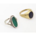 A 9ct gold signet ring, together with a silver ring set with malachite. Gold ring approx. L, white