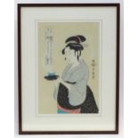 After Kitigawa Utamaro (c. 1754-1806), Japanese School, Colour print, Okita of the Naniwaya