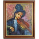 Thompson, 20th century, Oil on canvas, A young boy playing a violin. Signed lower lift. Approx. 19