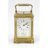 Le Roy & Fils - A 19thC French quarter repeat brass cased carriage clock, having enamel dial with