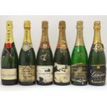 Six bottles of Champagne, to include Laurent-Perrier 75cl, Lanson Black Label 75cl, Pierre Jourdan