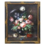 Early 20th century, Continental School, Oil on board, A still life study of flowers in a glass