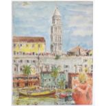 20th century, Watercolour and ink, A view of the bell tower of the Cathedral of Saint Dominus from