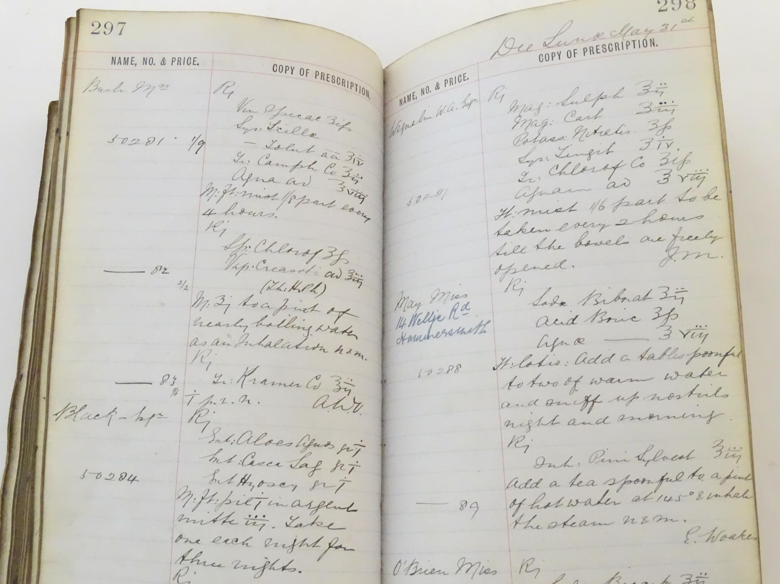 A 19thC English chemist / pharmacist / apothecary prescription ledger, dated 1885-1888. With - Image 17 of 19