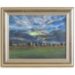 Orsi Koszeghy-Kozel, 20th century, Hungarian School, Pastel on board, Oxford skyline at dusk. Signed